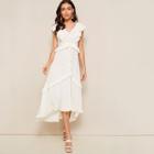 Romwe Button Front Layered Ruffle Trim Maxi Dress