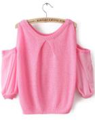 Romwe Off-shoulder Knit Pink Sweater