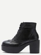 Romwe Black Lace Up Pu Topstitch Platform Boots