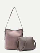 Romwe Grey Nubuck Leather Oversized Shoulder Bag Set