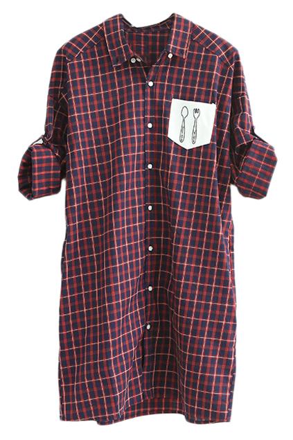 Romwe Knife & Fork Print Long Red Shirt