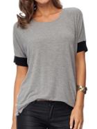 Romwe Grey Round Neck Short Sleeve Loose T-shirt