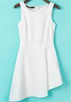 Romwe Round Neck Back Zipper Asymmetrical White Dress
