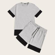 Romwe Guys Heather Grey Top & Drawstring Waist Shorts Set
