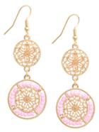 Romwe Pink Beads Hollow Drop Earrings