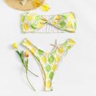 Romwe Plus Lemon Print High Leg Bikini Set