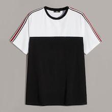 Romwe Guys Striped Tape Two Tone Tee
