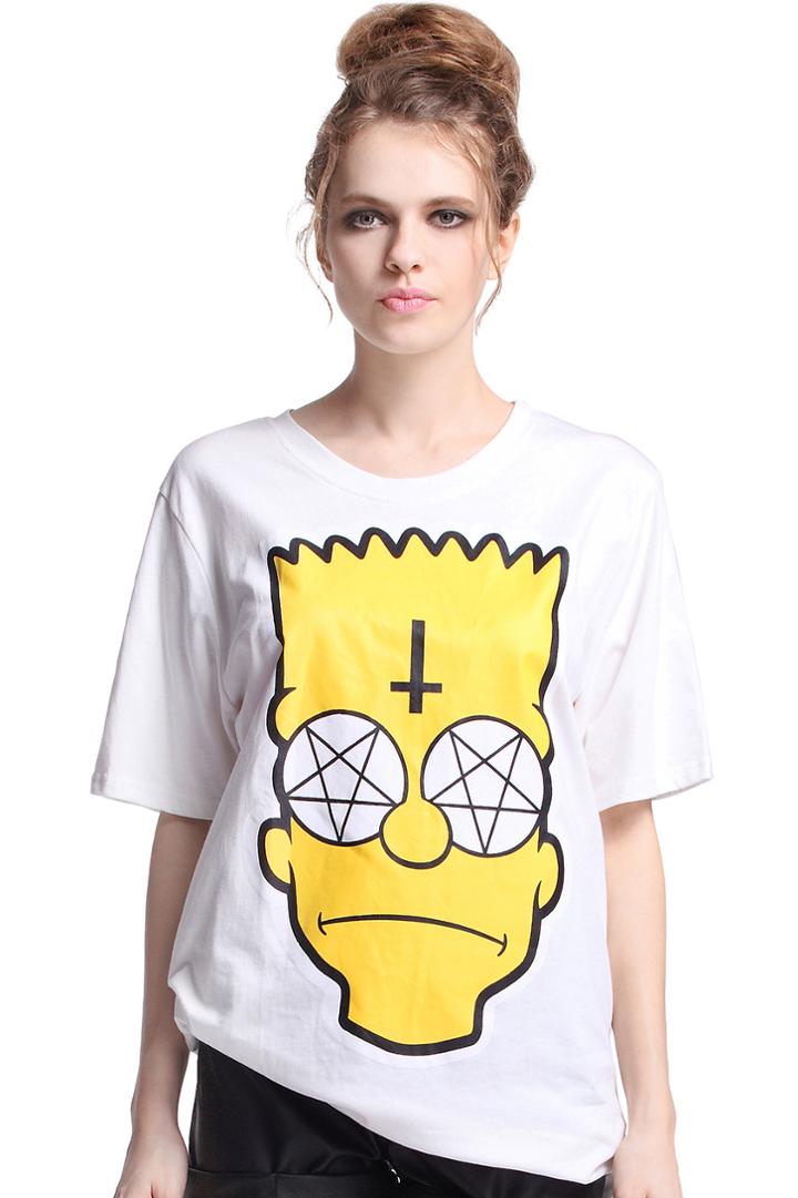 Romwe Sad Simpson White T-shirt