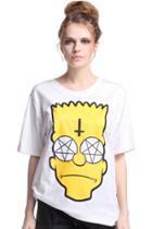Romwe Sad Simpson White T-shirt