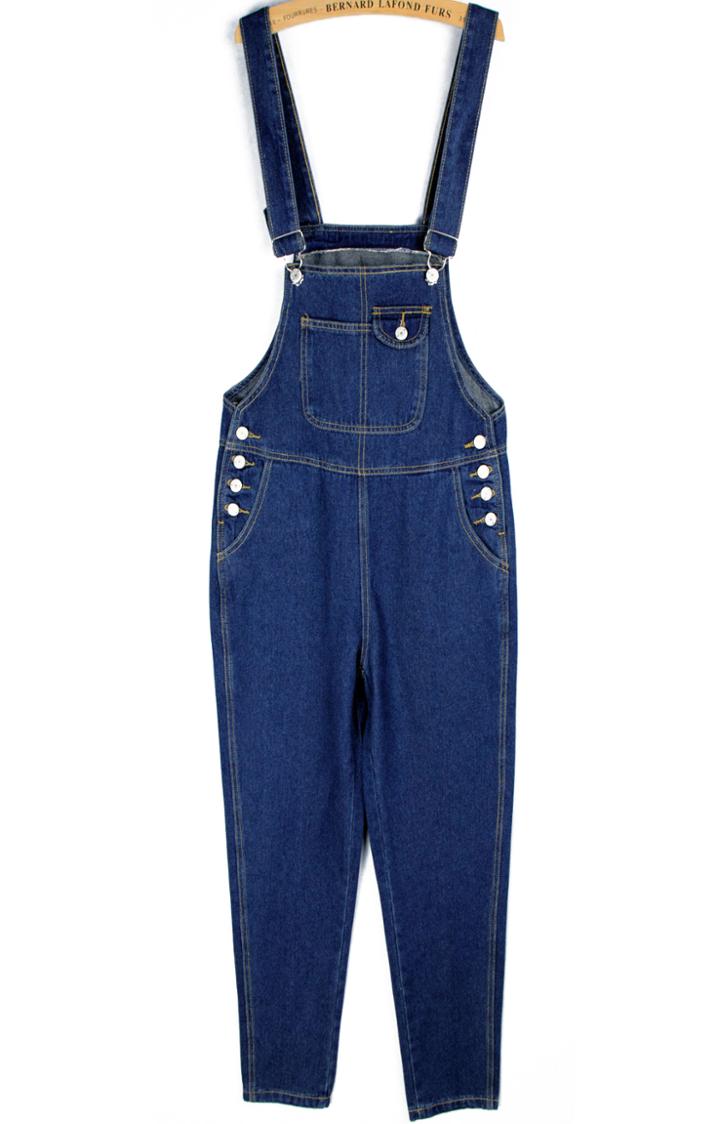 Romwe Dark Blue High Waist Denim Overalls
