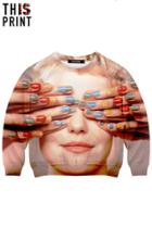 Romwe This Is Print Beauty Of Nail Polish Print Long-sleeved Sweatshirt