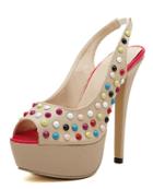 Romwe Apricot Rivet High Heel Peep Toe Shoes