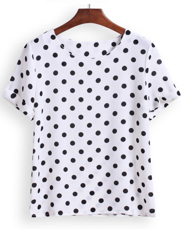 Romwe Round Neck Polka Dot Loose T-shirt