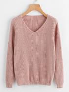 Romwe V Neckline Drop Shoulder Knit Sweater