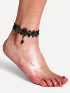Romwe Black Pearl Pendant Retro Carving Anklet