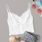 Romwe Button Front Frill Trim Shirred Cami Top