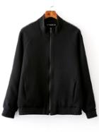 Romwe Black Stand Collar Elastic Cuff Plain Jacket