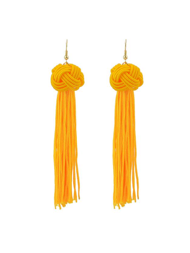 Romwe Yellow Long Rope Tassel Drop Earrings Bohemian