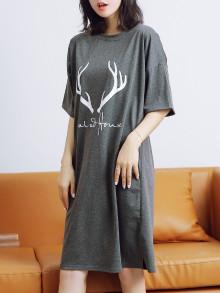 Romwe Antler Print Letter Night Dress