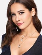 Romwe Round Pendant Layered Chain Necklace & Earring Set