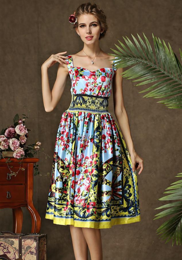 Romwe Strap Floral Print Tank Dress