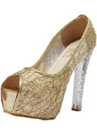 Romwe Gold With Sequined High Heeled Peep Toe Pumps