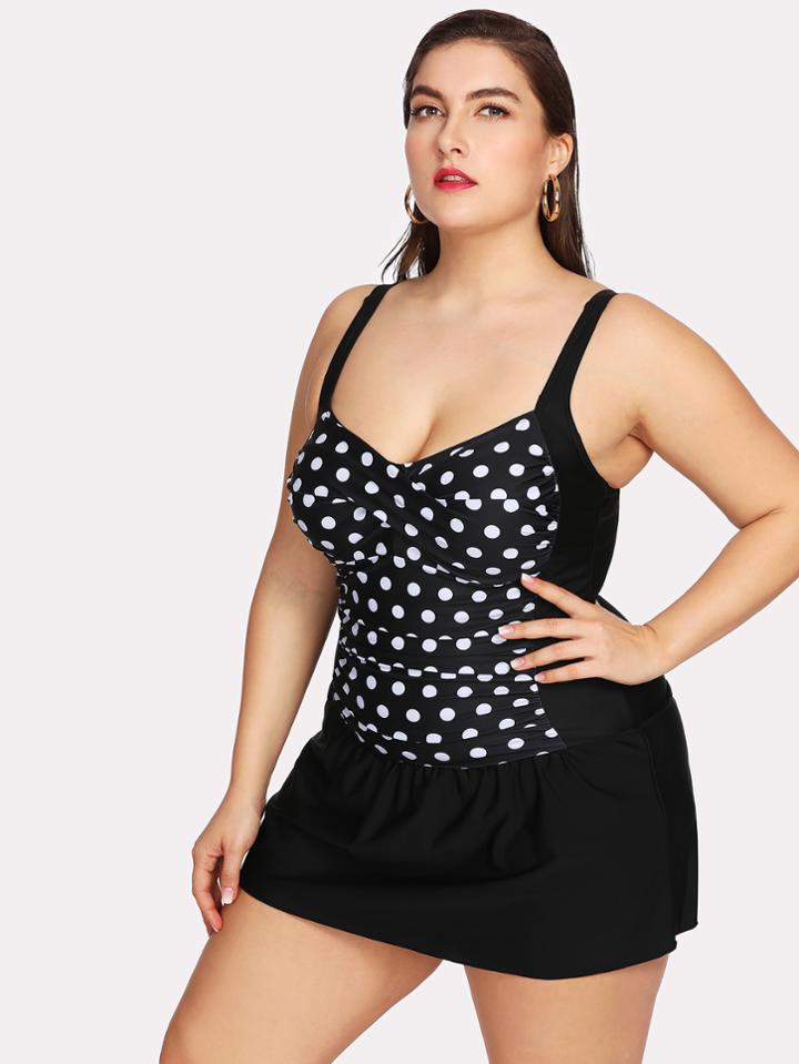 Romwe Polka Dot Swim Dress