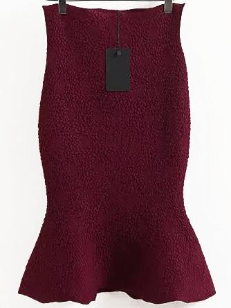 Romwe Jacquard Mermaid Red Knit Skirt