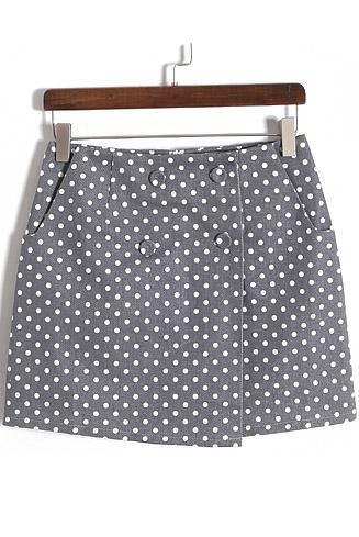 Romwe With Buttons Polka Dot Grey Skirt