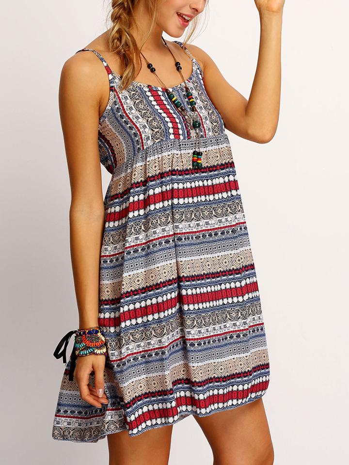 Romwe Geo Tribal Print Red Cami Dress