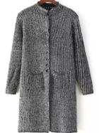 Romwe Stand Collar With Buttons Pockets Dark Grey Cardigan