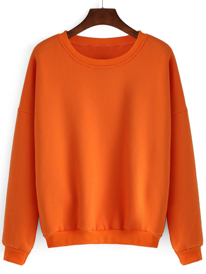 Romwe Round Neck Loose Orange Sweatshirt