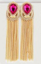 Romwe Red Gemstone Gold Chain Tassel Earrings