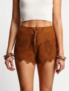 Romwe Brown Lace Up Eyelet Shorts