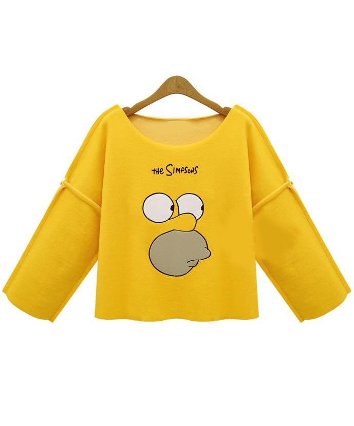 Romwe Simpson Print Crop Yellow T-shirt