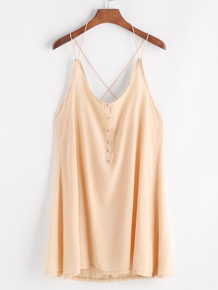 Romwe Criss Cross Back Single Breasted Front Dress