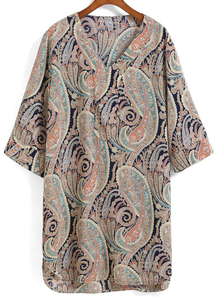 Romwe V Neck Tribal Print Shift Pink Dress
