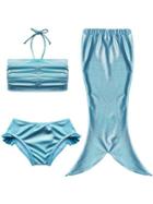 Romwe Metallic Blue 3pcs Mermaid Swimwear
