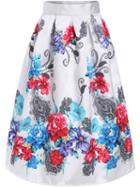 Romwe Floral Print Flare Skirt