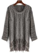 Romwe Women Dip Hem Fringe Sweater