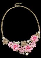 Romwe Pink Glaze Bead Flower Necklace