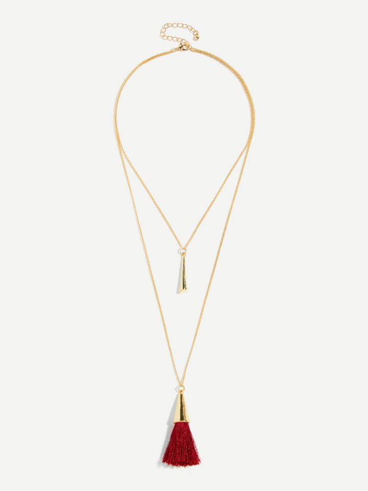 Romwe Tassel Pendant Layered Necklace
