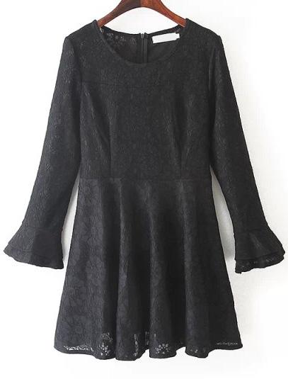Romwe Flouncing Lace Black Dress