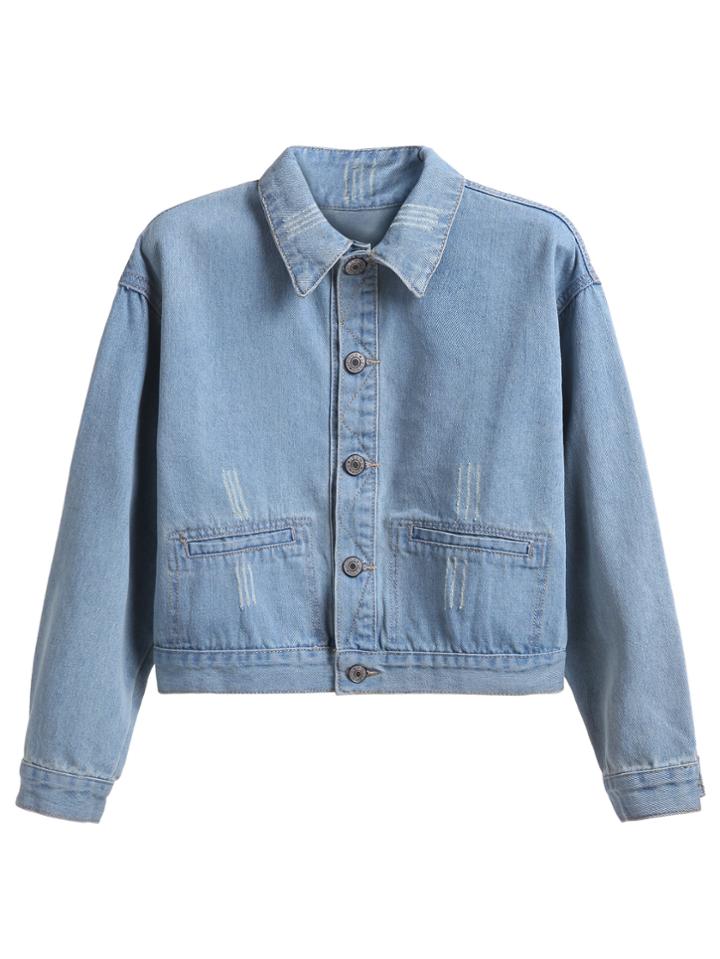 Romwe Blue Button Front Denim Jacket