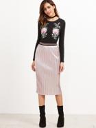 Romwe Pink Contrast Band Waist Straight Skirt