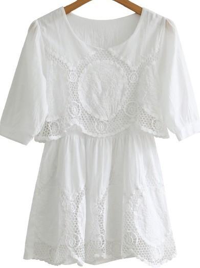 Romwe Hollow Lace White Dress