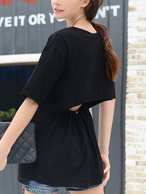 Romwe Black Cut Out Back T-shirt