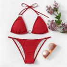 Romwe Self Tie Ring Detail Bikini Set