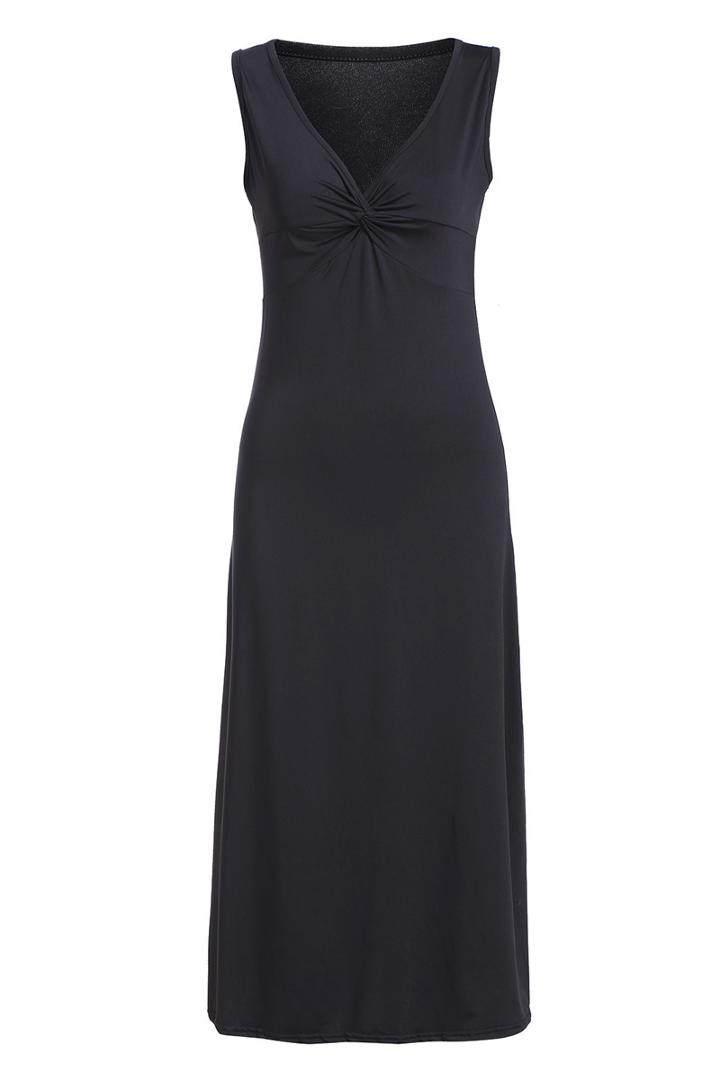 Romwe Deep Plunge Neck Sleeveless Dress