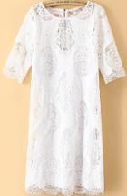 Romwe Short Sleeve Lace Crochet White Dress